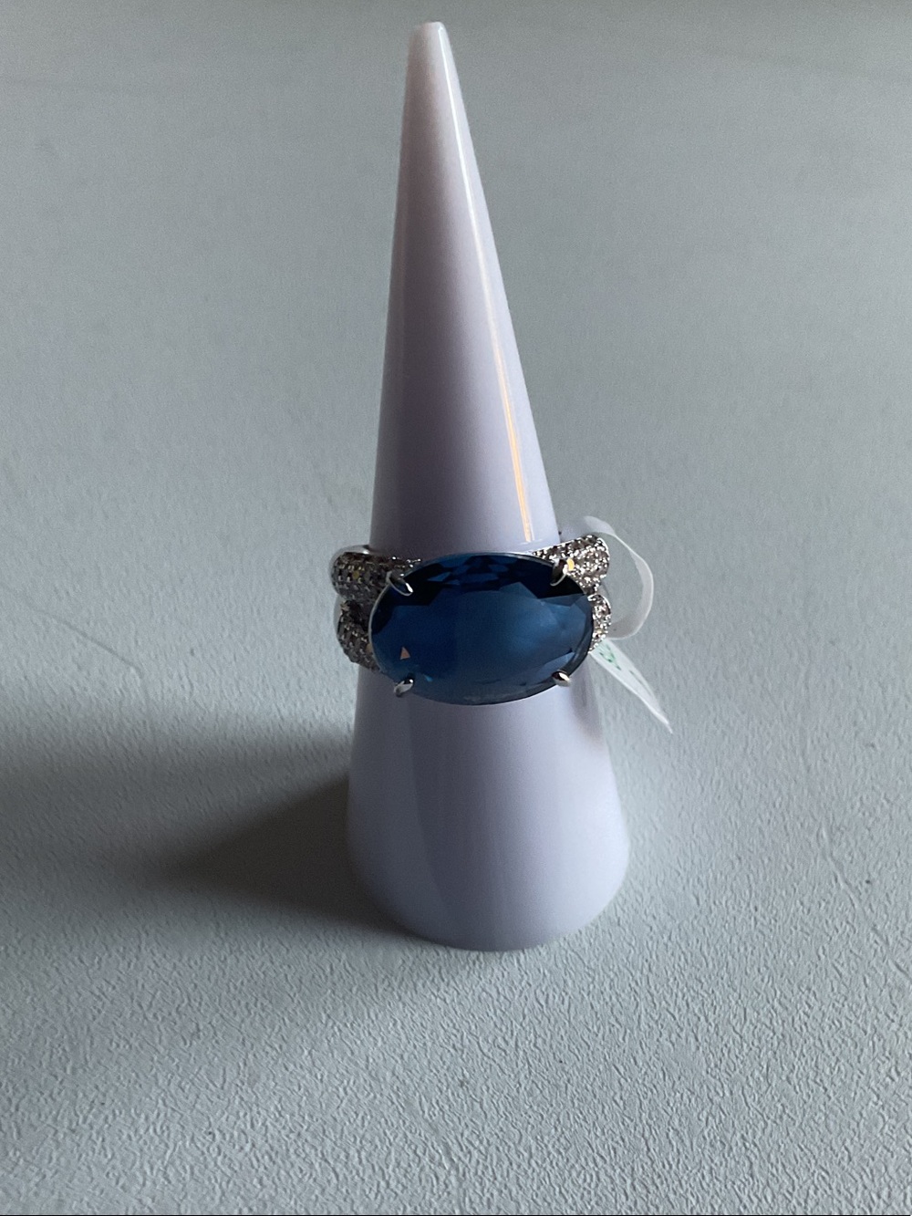 bp Blue Oval Crystal Ring with Pavé Accents